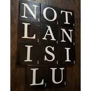 Lot Of 11 Wooden Scrabble Style Letter Tiles Wall Decor 5.5”x5.5” 3M Strips